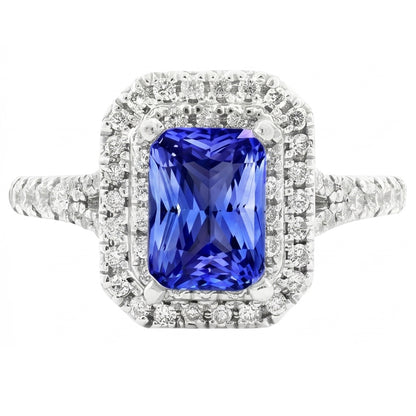 Natural Real ( Not Lab Grown )  White Gold Sapphire Engagement Ring For Women