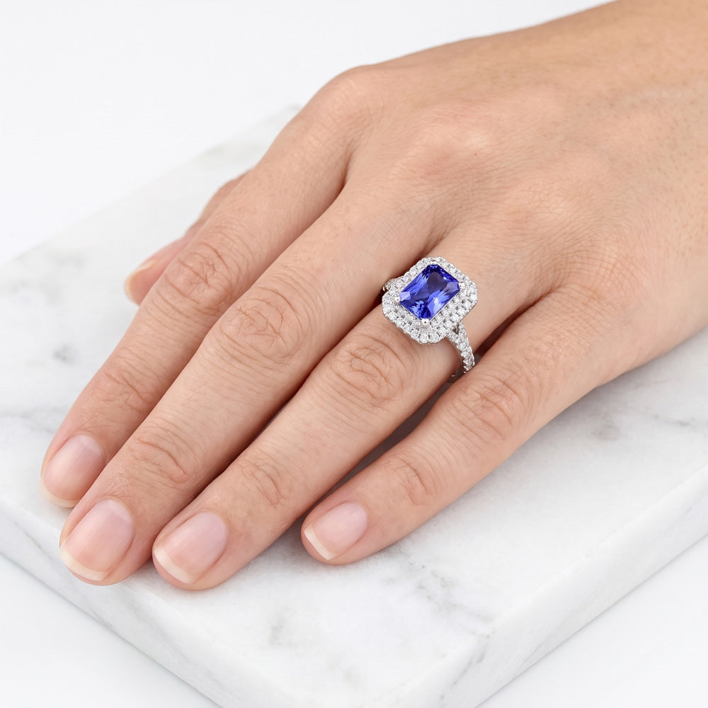 Natural Real ( Not Lab Grown )  White Gold Sapphire Engagement Ring For Women