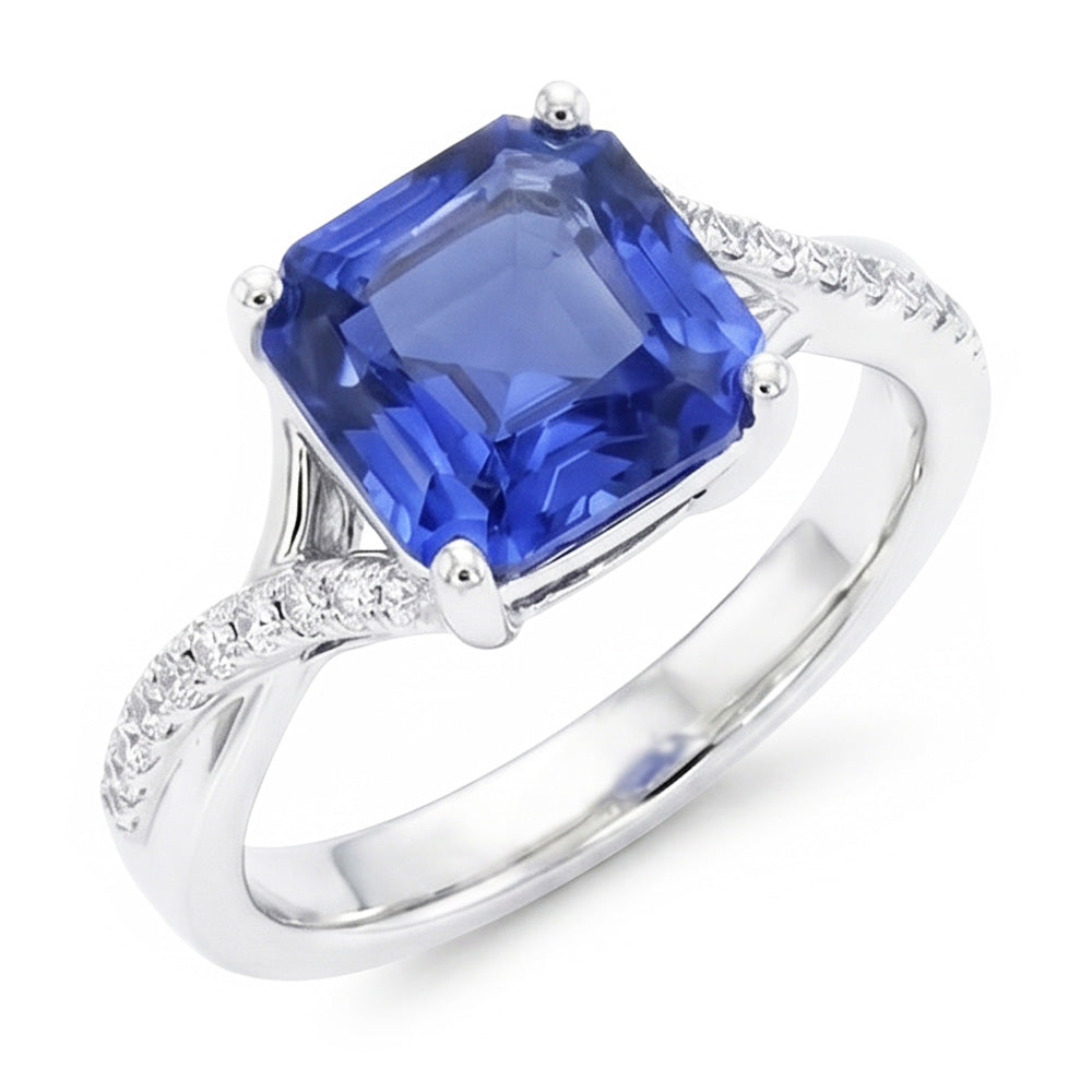 Natural Real ( Not Lab Grown )  White Gold Solitaire Blue Sapphire Ring With Accents 4.50 Carats