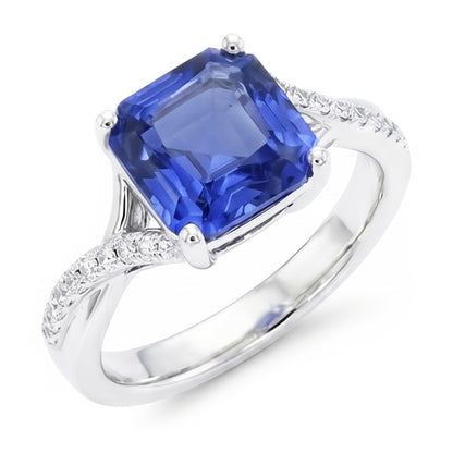 Natural Real ( Not Lab Grown )  White Gold Solitaire Blue Sapphire Ring With Accents 4.50 Carats