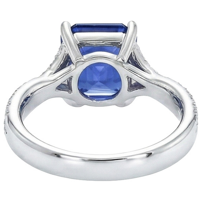 Natural Real ( Not Lab Grown )  White Gold Solitaire Blue Sapphire Ring With Accents 4.50 Carats