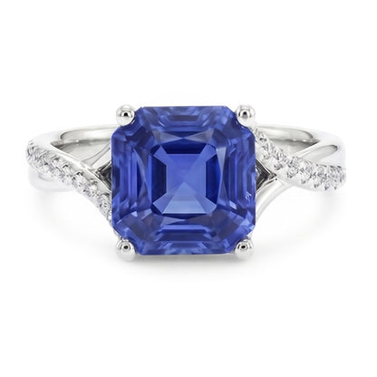 Natural Real ( Not Lab Grown )  White Gold Solitaire Blue Sapphire Ring With Accents 4.50 Carats