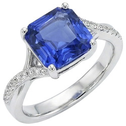 Natural Real ( Not Lab Grown )  White Gold Solitaire Blue Sapphire Ring With Accents 4.50 Carats