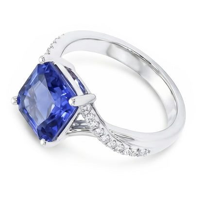 Natural Real ( Not Lab Grown )  White Gold Solitaire Blue Sapphire Ring With Accents 4.50 Carats
