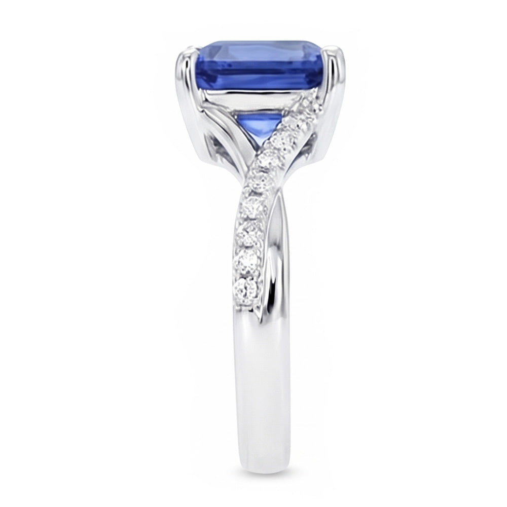 Natural Real ( Not Lab Grown )  White Gold Solitaire Blue Sapphire Ring With Accents 4.50 Carats