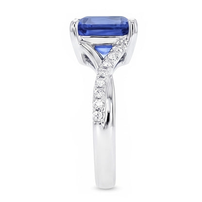 Natural Real ( Not Lab Grown )  White Gold Solitaire Blue Sapphire Ring With Accents 4.50 Carats