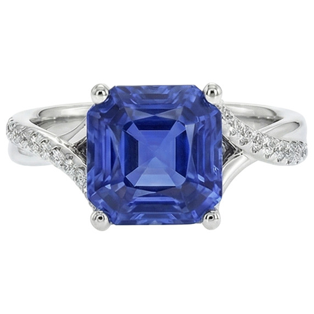 Natural Real ( Not Lab Grown )  White Gold Solitaire Blue Sapphire Ring With Accents 4.50 Carats