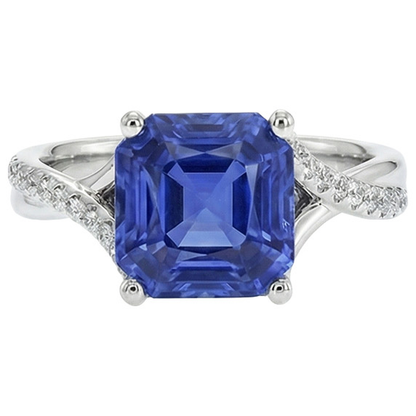 Natural Real ( Not Lab Grown )  White Gold Solitaire Blue Sapphire Ring With Accents 4.50 Carats