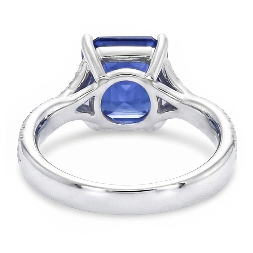 Natural Real ( Not Lab Grown )  White Gold Solitaire Blue Sapphire Ring With Accents 4.50 Carats