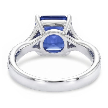 Natural Real ( Not Lab Grown )  White Gold Solitaire Blue Sapphire Ring With Accents 4.50 Carats