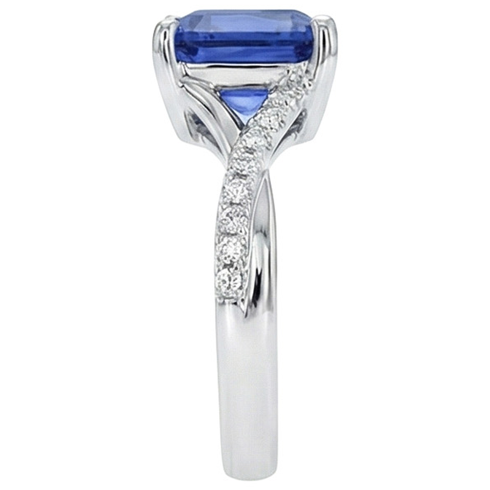 Natural Real ( Not Lab Grown )  White Gold Solitaire Blue Sapphire Ring With Accents 4.50 Carats