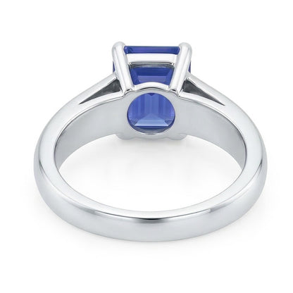 Natural Real ( Not Lab Grown )  White Gold Solitaire Emerald Cut Ceylon Sapphire Ring 1.50 Carats