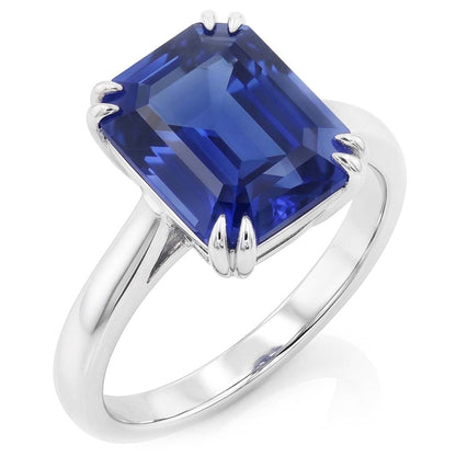 Natural Real ( Not Lab Grown )  White Gold Solitaire Emerald Shaped Ring Ceylon Sapphire 2.50 Carats