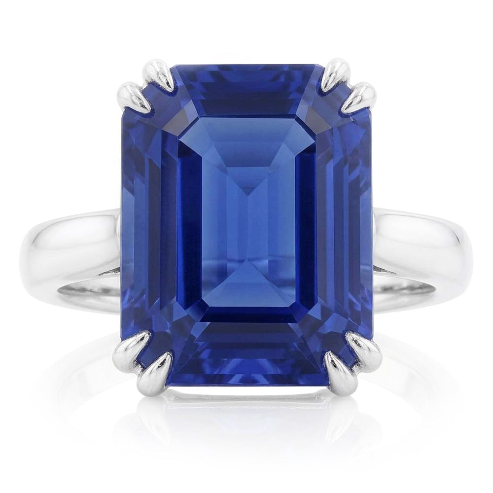 Natural Real ( Not Lab Grown )  White Gold Solitaire Emerald Shaped Ring Ceylon Sapphire 2.50 Carats