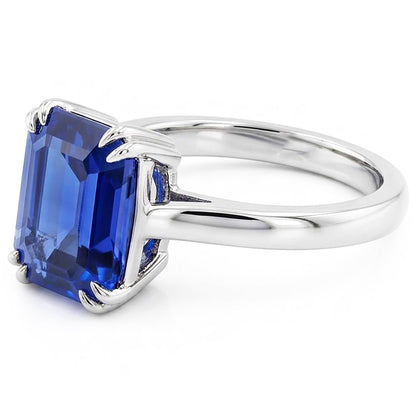 Natural Real ( Not Lab Grown )  White Gold Solitaire Emerald Shaped Ring Ceylon Sapphire 2.50 Carats