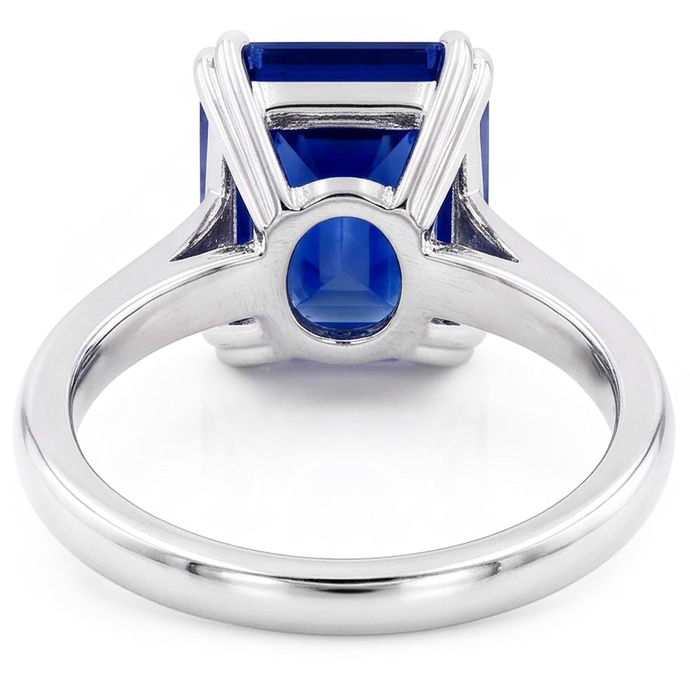 Natural Real ( Not Lab Grown )  White Gold Solitaire Emerald Shaped Ring Ceylon Sapphire 2.50 Carats