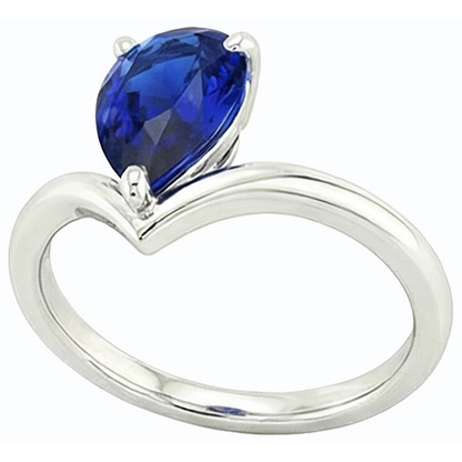 Natural Real ( Not Lab Grown )  White Gold Solitaire Gemstone Ring Pear Ceylon Sapphire 2.50 Carats