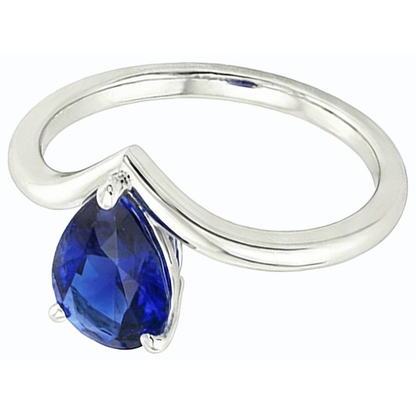 Natural Real ( Not Lab Grown )  White Gold Solitaire Gemstone Ring Pear Ceylon Sapphire 2.50 Carats