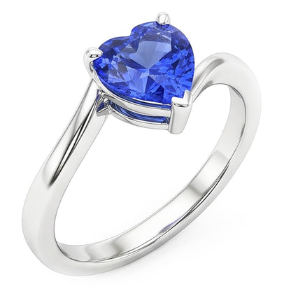 Natural Real ( Not Lab Grown )  White Gold Solitaire Heart Cut Light Blue Sapphire Ring 1.50 Carats