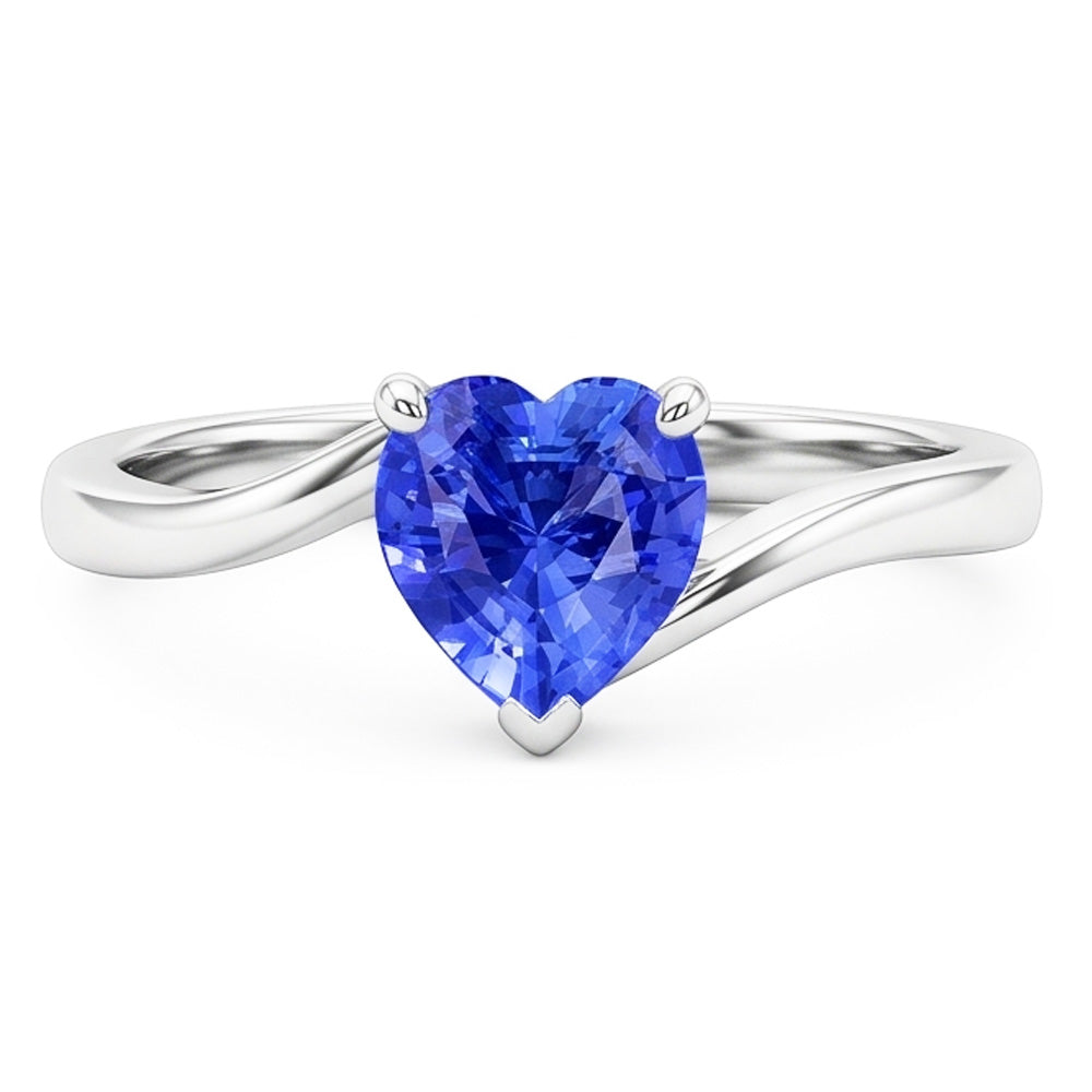 Natural Real ( Not Lab Grown )  White Gold Solitaire Heart Cut Light Blue Sapphire Ring 1.50 Carats
