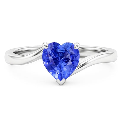 Natural Real ( Not Lab Grown )  White Gold Solitaire Heart Cut Light Blue Sapphire Ring 1.50 Carats