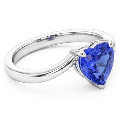 Natural Real ( Not Lab Grown )  White Gold Solitaire Heart Cut Light Blue Sapphire Ring 1.50 Carats