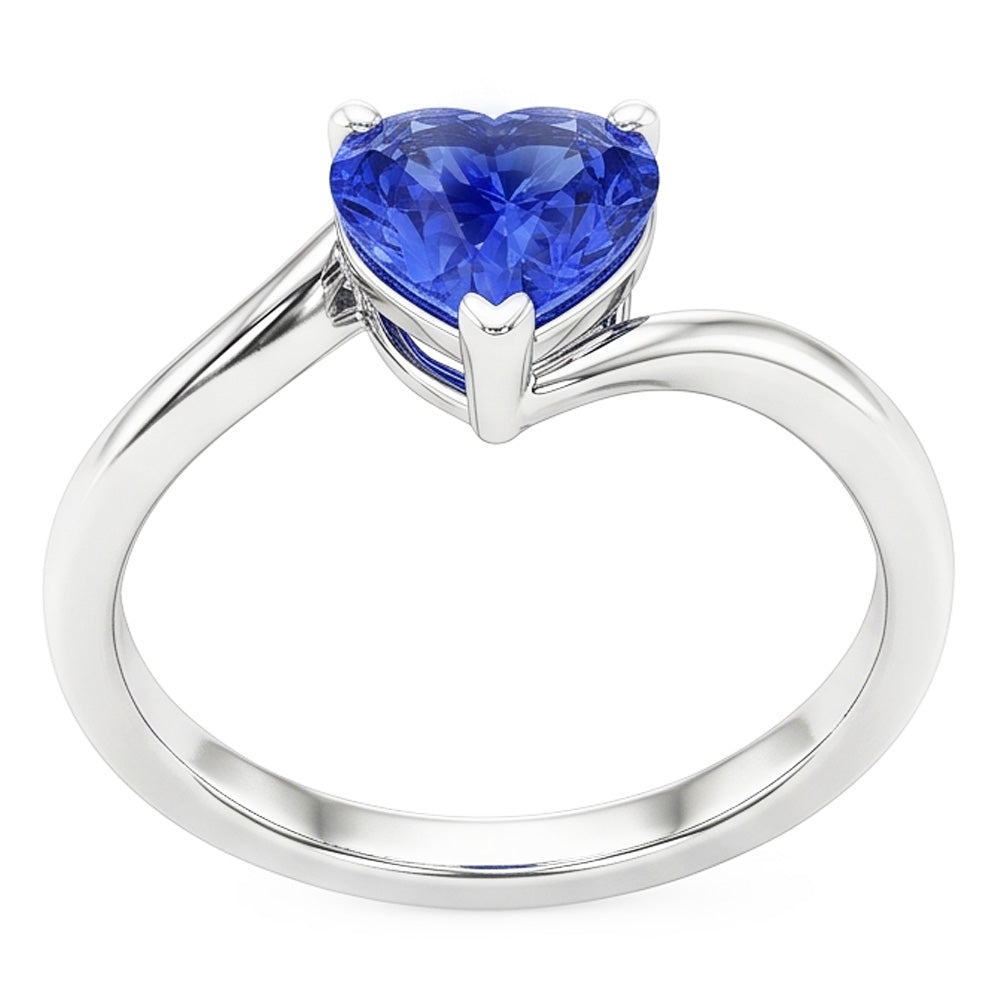 Natural Real ( Not Lab Grown )  White Gold Solitaire Heart Cut Light Blue Sapphire Ring 1.50 Carats