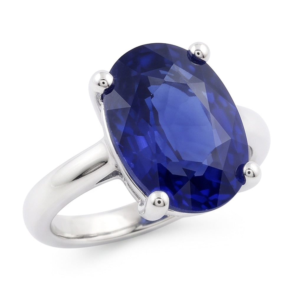 Natural Real ( Not Lab Grown )  White Gold Solitaire Oval Shaped Ceylon Sapphire Ring 1.50 Carats