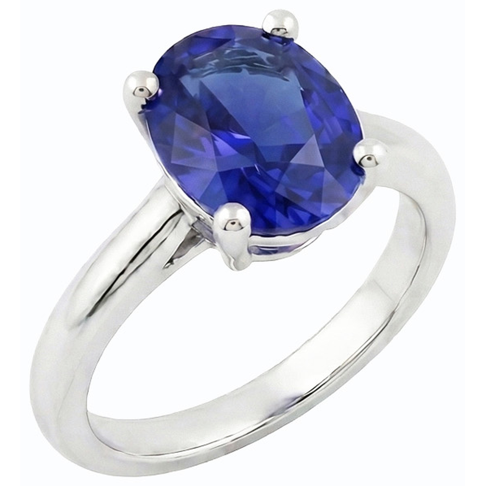 Natural Real ( Not Lab Grown )  White Gold Solitaire Oval Shaped Ceylon Sapphire Ring 1.50 Carats