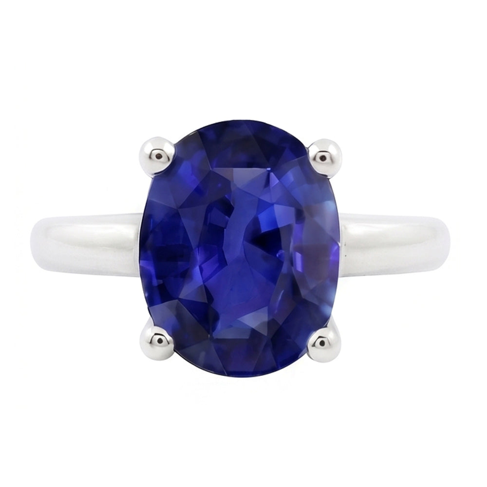 Natural Real ( Not Lab Grown )  White Gold Solitaire Oval Shaped Ceylon Sapphire Ring 1.50 Carats