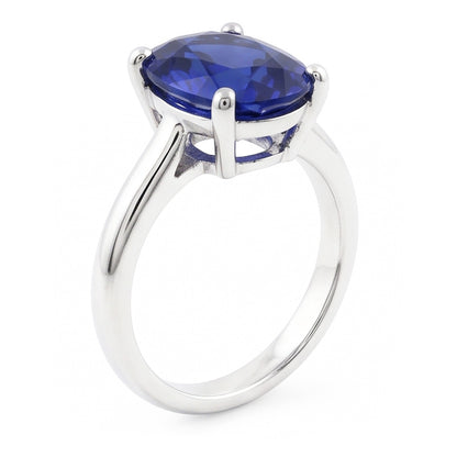 Natural Real ( Not Lab Grown )  White Gold Solitaire Oval Shaped Ceylon Sapphire Ring 1.50 Carats