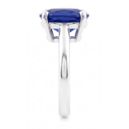 Natural Real ( Not Lab Grown )  White Gold Solitaire Oval Shaped Ceylon Sapphire Ring 1.50 Carats