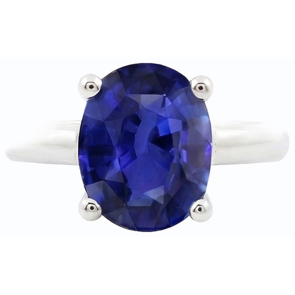 Natural Real ( Not Lab Grown )  White Gold Solitaire Oval Shaped Ceylon Sapphire Ring 1.50 Carats