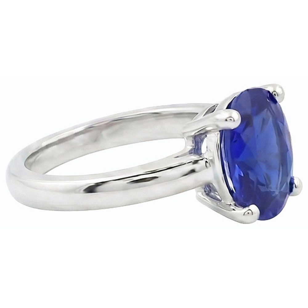 Natural Real ( Not Lab Grown )  White Gold Solitaire Oval Shaped Ceylon Sapphire Ring 1.50 Carats
