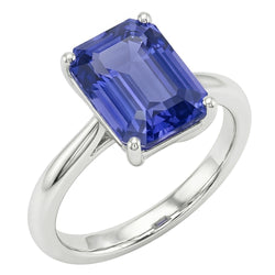 Natural Real ( Not Lab Grown )  White Gold Solitaire Ring 2 Carats Emerald Cut Srilanka Sapphire