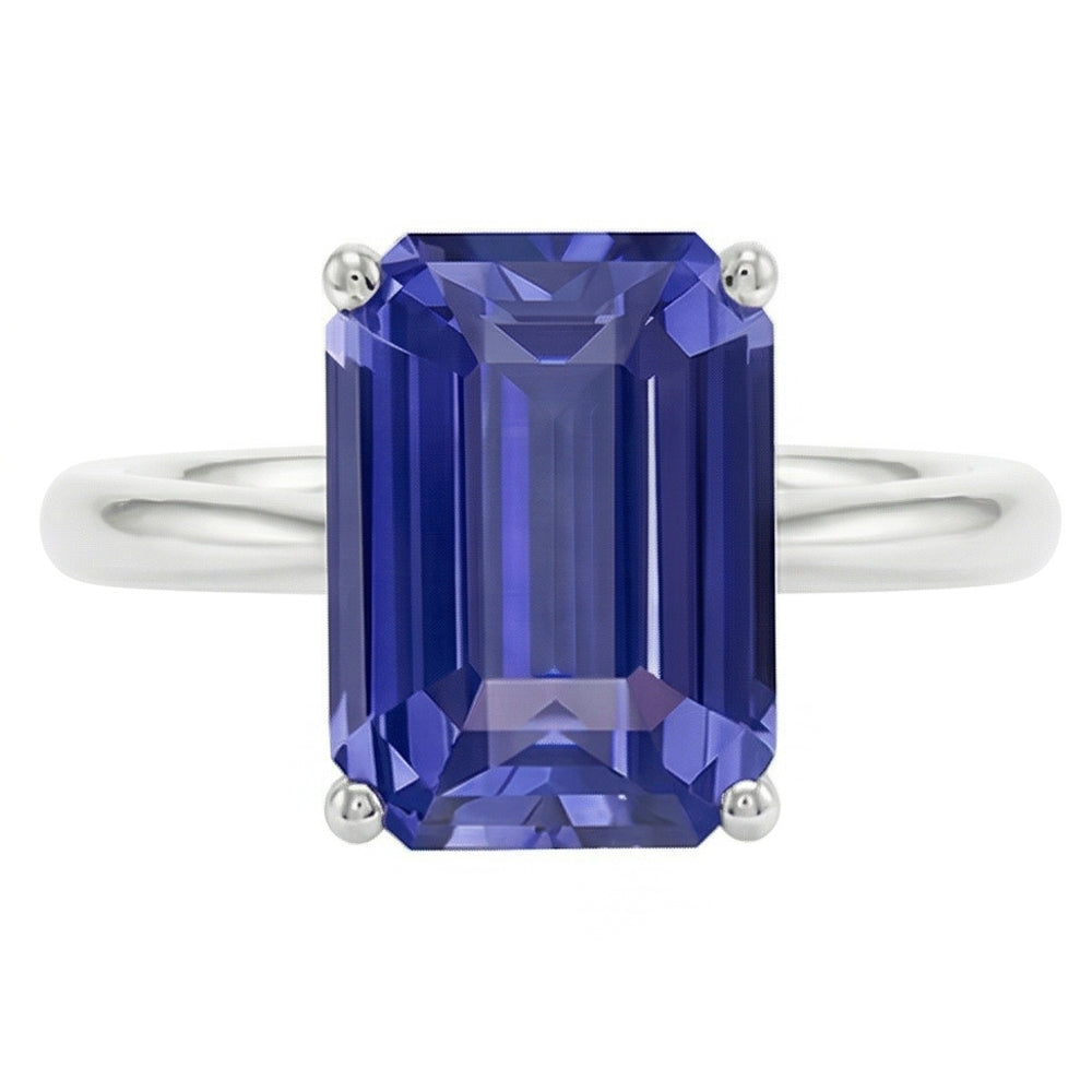Natural Real ( Not Lab Grown )  White Gold Solitaire Ring 2 Carats Emerald Cut Srilanka Sapphire