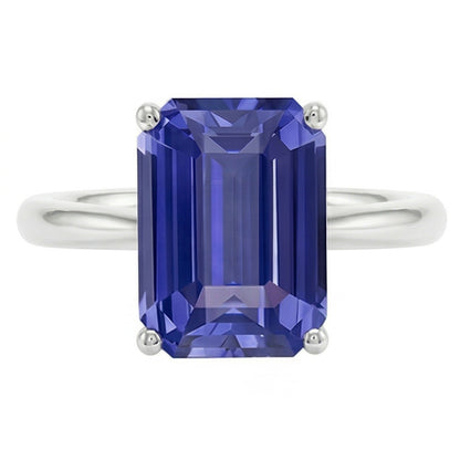 Natural Real ( Not Lab Grown )  White Gold Solitaire Ring 2 Carats Emerald Cut Srilanka Sapphire