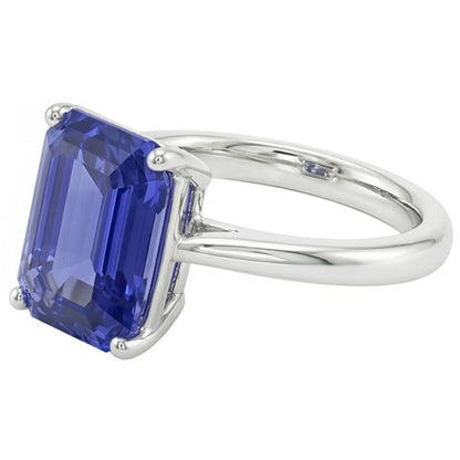 Natural Real ( Not Lab Grown )  White Gold Solitaire Ring 2 Carats Emerald Cut Srilanka Sapphire