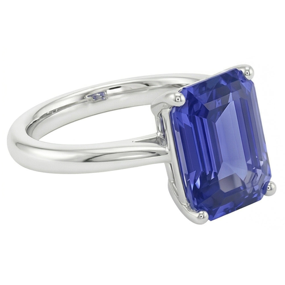 Natural Real ( Not Lab Grown )  White Gold Solitaire Ring 2 Carats Emerald Cut Srilanka Sapphire