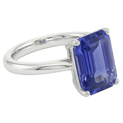 Natural Real ( Not Lab Grown )  White Gold Solitaire Ring 2 Carats Emerald Cut Srilanka Sapphire