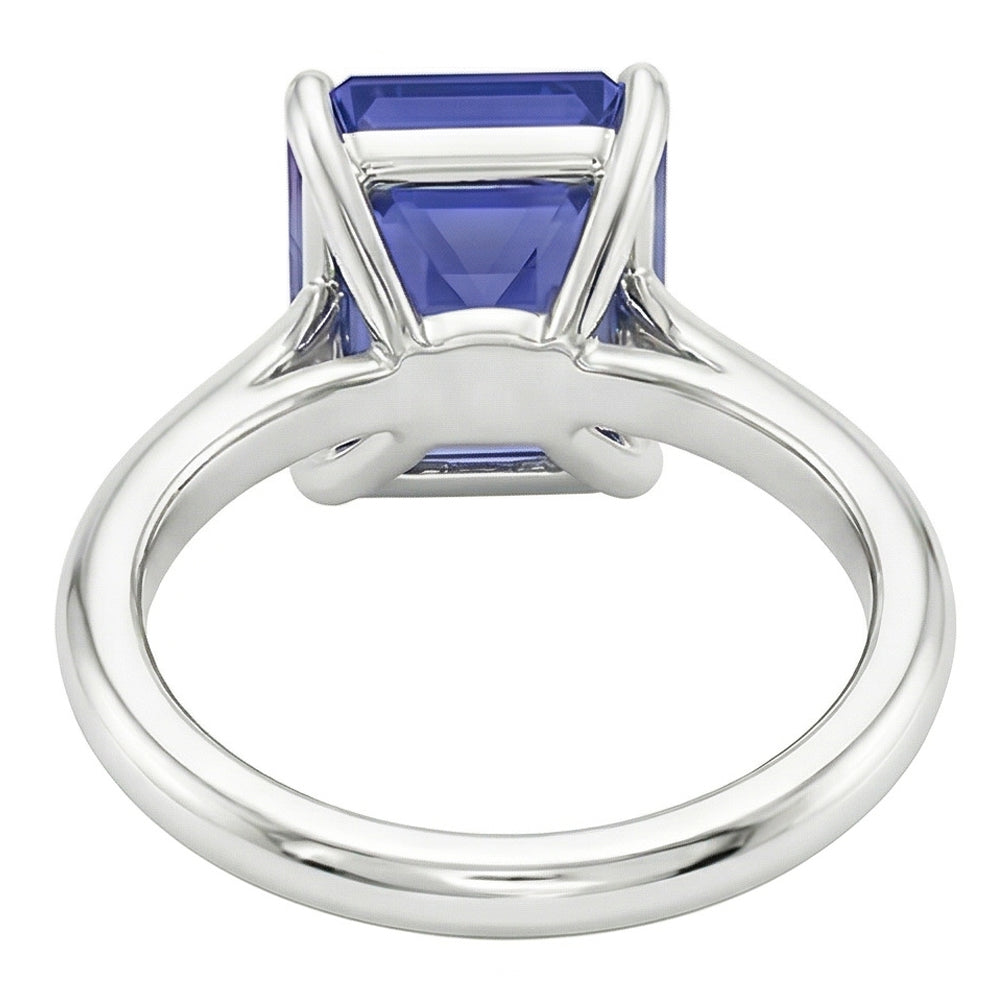 Natural Real ( Not Lab Grown )  White Gold Solitaire Ring 2 Carats Emerald Cut Srilanka Sapphire