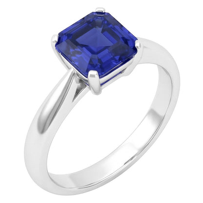 Natural Real ( Not Lab Grown )  White Gold Solitaire Ring Asscher Cut Sapphire Jewelry 1.50 Carats