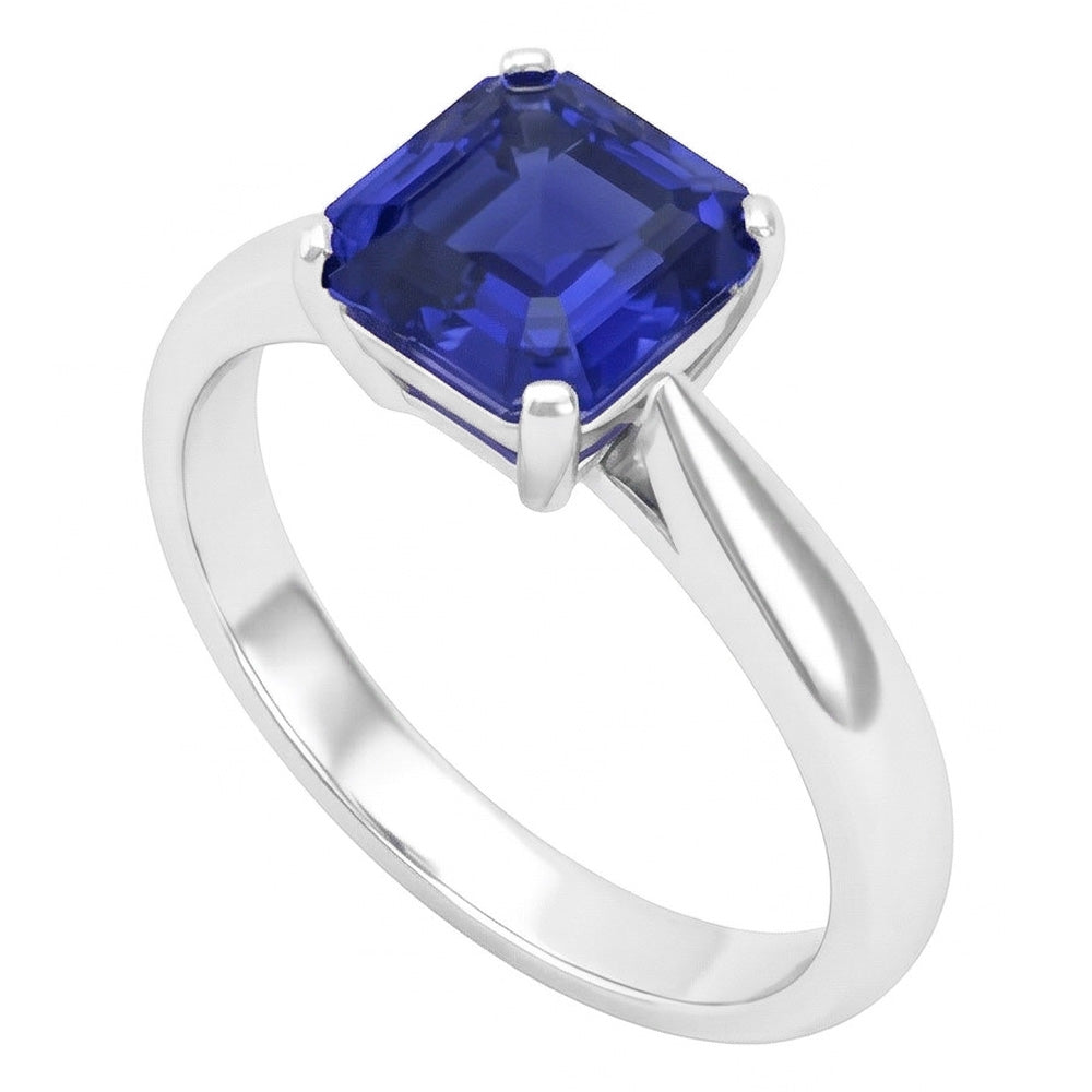 Natural Real ( Not Lab Grown )  White Gold Solitaire Ring Asscher Cut Sapphire Jewelry 1.50 Carats