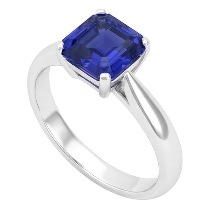 Natural Real ( Not Lab Grown )  White Gold Solitaire Ring Asscher Cut Sapphire Jewelry 1.50 Carats