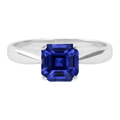 Natural Real ( Not Lab Grown )  White Gold Solitaire Ring Asscher Cut Sapphire Jewelry 1.50 Carats