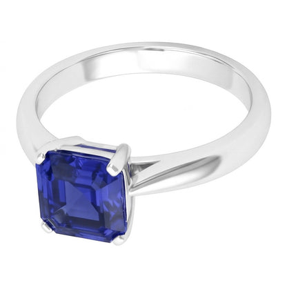 Natural Real ( Not Lab Grown )  White Gold Solitaire Ring Asscher Cut Sapphire Jewelry 1.50 Carats