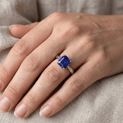 Natural Real ( Not Lab Grown )  White Gold Solitaire Ring Asscher Cut Sapphire Jewelry 1.50 Carats