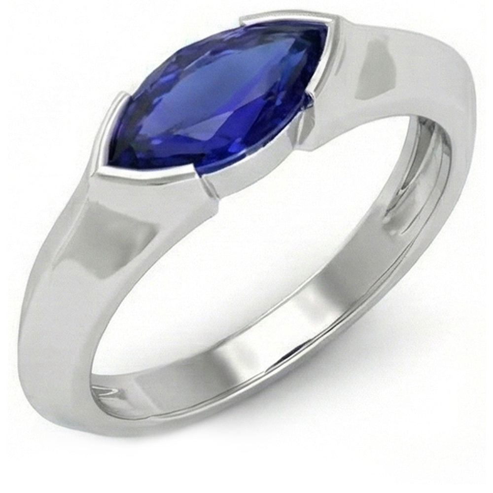 Natural Real ( Not Lab Grown )  White Gold Solitaire Ring Bar Set Marquise Ceylon Sapphire 1 Carats