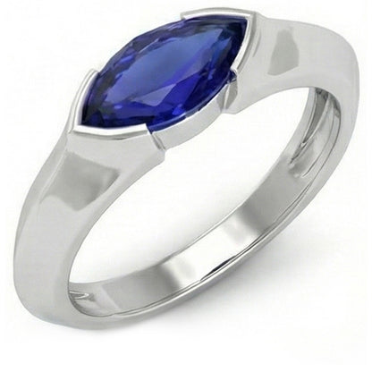 Natural Real ( Not Lab Grown )  White Gold Solitaire Ring Bar Set Marquise Ceylon Sapphire 1 Carats