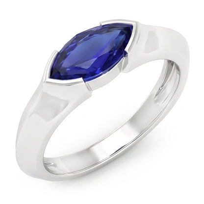 Natural Real ( Not Lab Grown )  White Gold Solitaire Ring Bar Set Marquise Ceylon Sapphire 1 Carats
